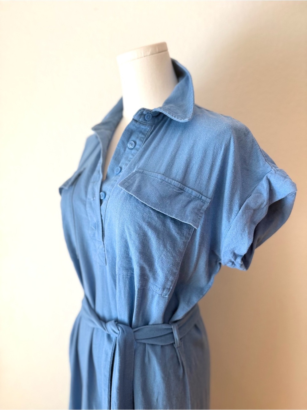 Calvin Klein Light Blue Maxi Shirt Dress with Tie Belt - Picture 7 of 9